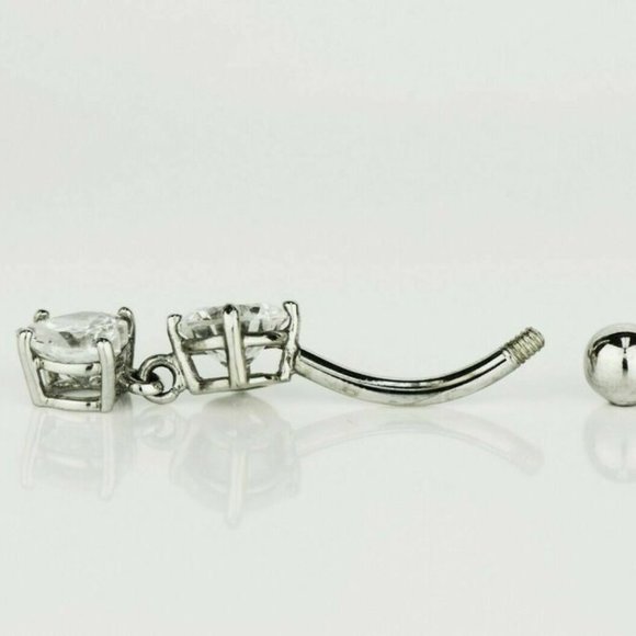 Solid 14k Yellow or White Gold Belly Button Dangle Barbel Bar Ring Body Jewelry - Picture 4 of 6